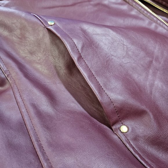 NEW Liz Claiborne Removable Faux Fur Collar Zip Coat size L Faux Leather Maroon - Picture 12 of 15